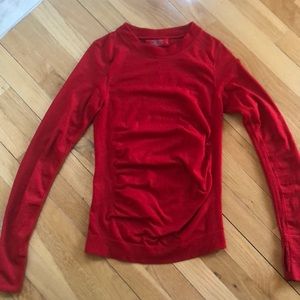 Red Athleta cinched athletic shirt with mesh back